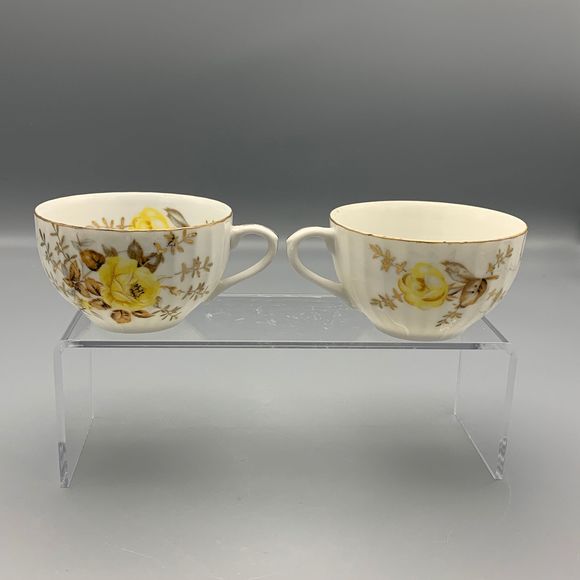 Set of 2 Yellow Rose China Shell Shaped Snack Lunch Cups Plates Grannycore 1930 - Picture 4 of 10